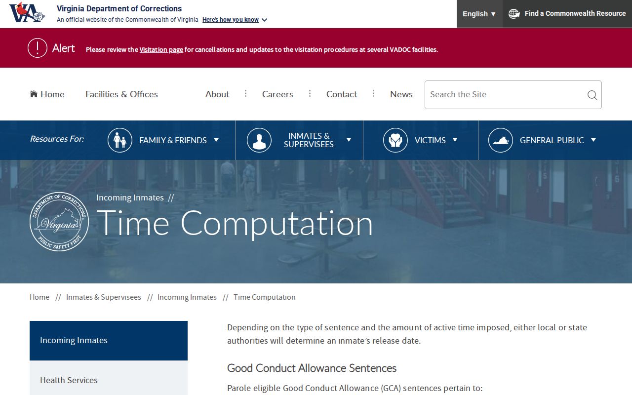 VADOC time computation for a Lynchburg projected release date
