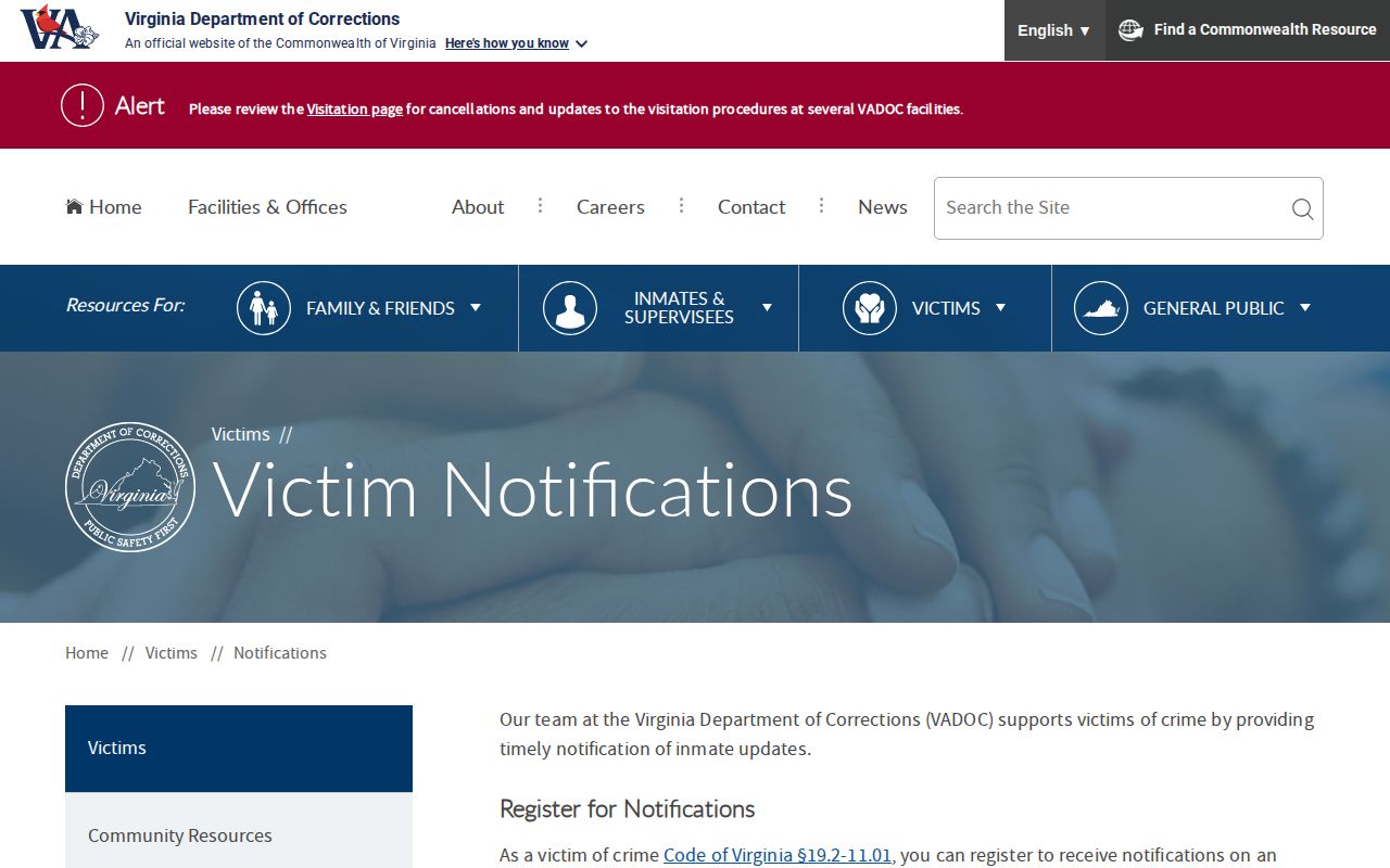 VADOC NAAVI notification distinction after a Lynchburg jail release