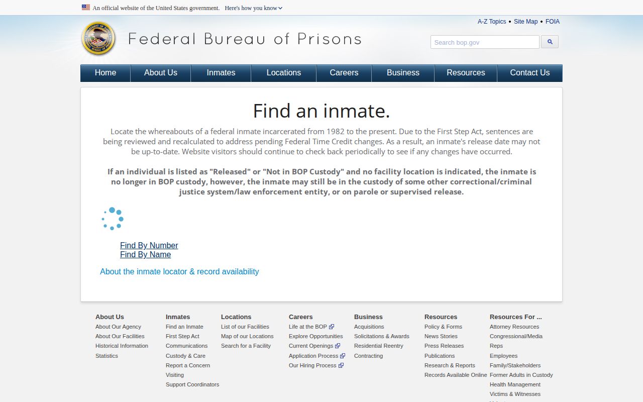 BOP locator for a federal prison release connected to Lynchburg